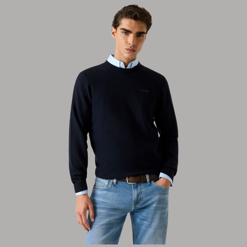 Guess Maglione Uomo Lyocell con Ricamo Logo sul Petto - Prodotti di Classe