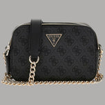 Borsa mini tracolla Guess Noelle nera con logo triangolare e catena dorata