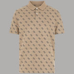 Polo da uomo taupe con motivo 4G allover, colletto e bottoni, manica corta