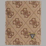 Portafoglio uomo beige con motivo 4G Guess e placca triangolare