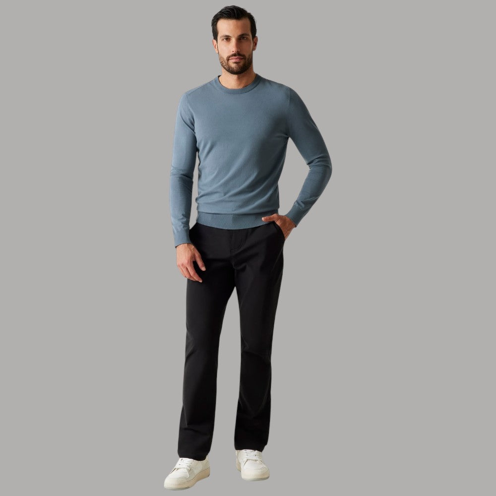 Maglione girocollo azzurro maniche lunghe con orlo e polsini a costine