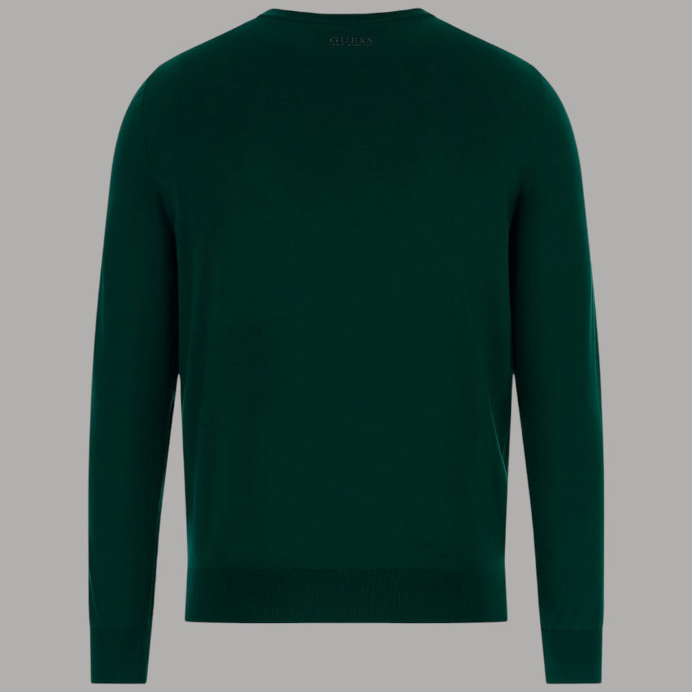 Maglione girocollo verde scuro con schiena liscia e maniche lunghe