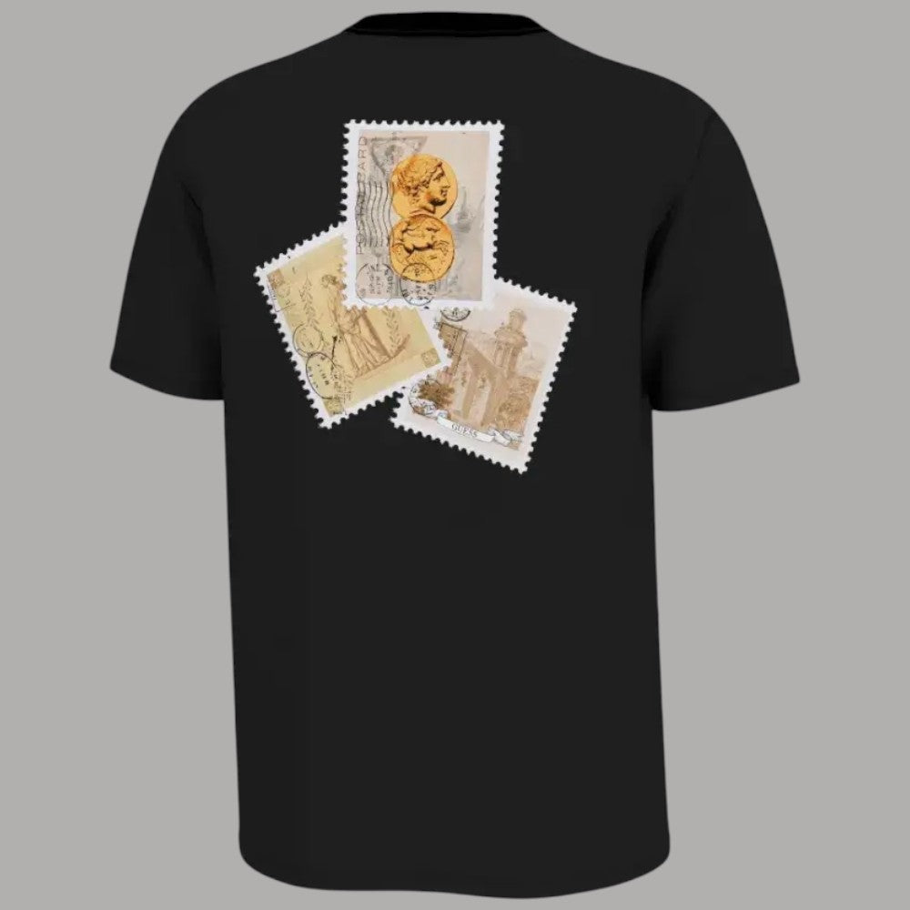 T-shirt Guess da uomo in cotone nera con stampa grafica retro maxi sul retro
