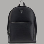 Zaino uomo nero in similpelle con logo triangolo e tasca frontale con zip