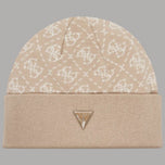 Berretto in maglia beige Guess con logo triangolare sul risvolto