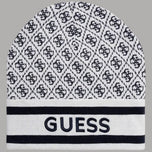 Berretto a maglia bianco con motivo logo 4G e fascia Guess blu scuro