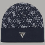 Berretto blu Guess con fascia scura e logo triangolare 4G a motivo