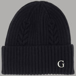 Berretto cuffia in maglia nera con logo G ricamato e bordo a costine