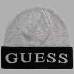 Berretto da uomo grigio con risvolto nero e logo GUESS bianco