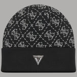 Berretto nero in misto seta con motivo 4G e logo triangolare Guess