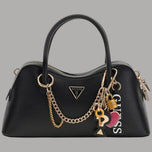 Borsa a mano Guess nera in similpelle con doppi manici e charm con catena