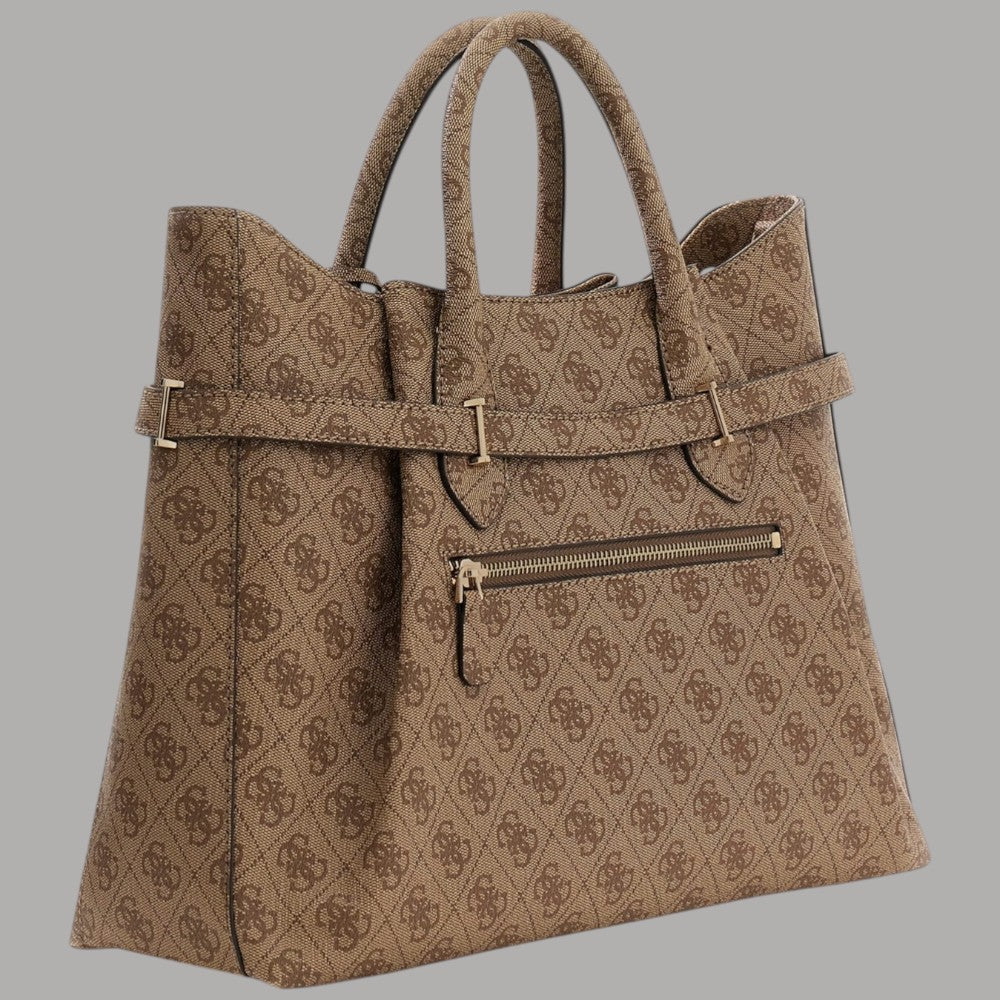 Guess borsa a mano Yesba latte con tracolla e logo dorato - Prodotti di Classe