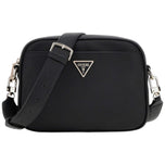 Borsa a tracolla nera rettangolare in pelle con logo Guess triangolare e tracolla regolabile