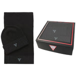 Set di sciarpa e cappello in maglia nera con logo a triangolo.