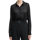 Camicia nera con motivo logo, colletto a punta, maniche lunghe e bottoni