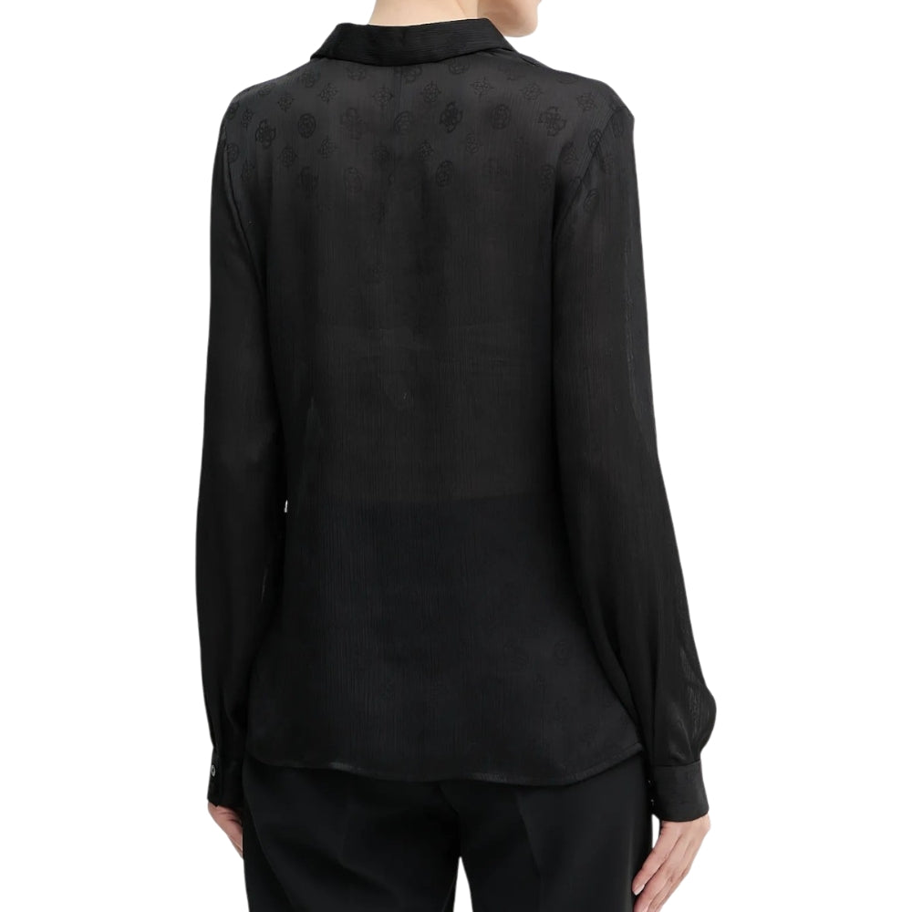 Guess camicia nera logo peony MARTHE W5YH1AWHCR2JBLK Camicie Guess