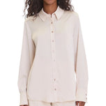 Camicia vaniglia da donna con colletto e bottoni frontali, maniche lunghe