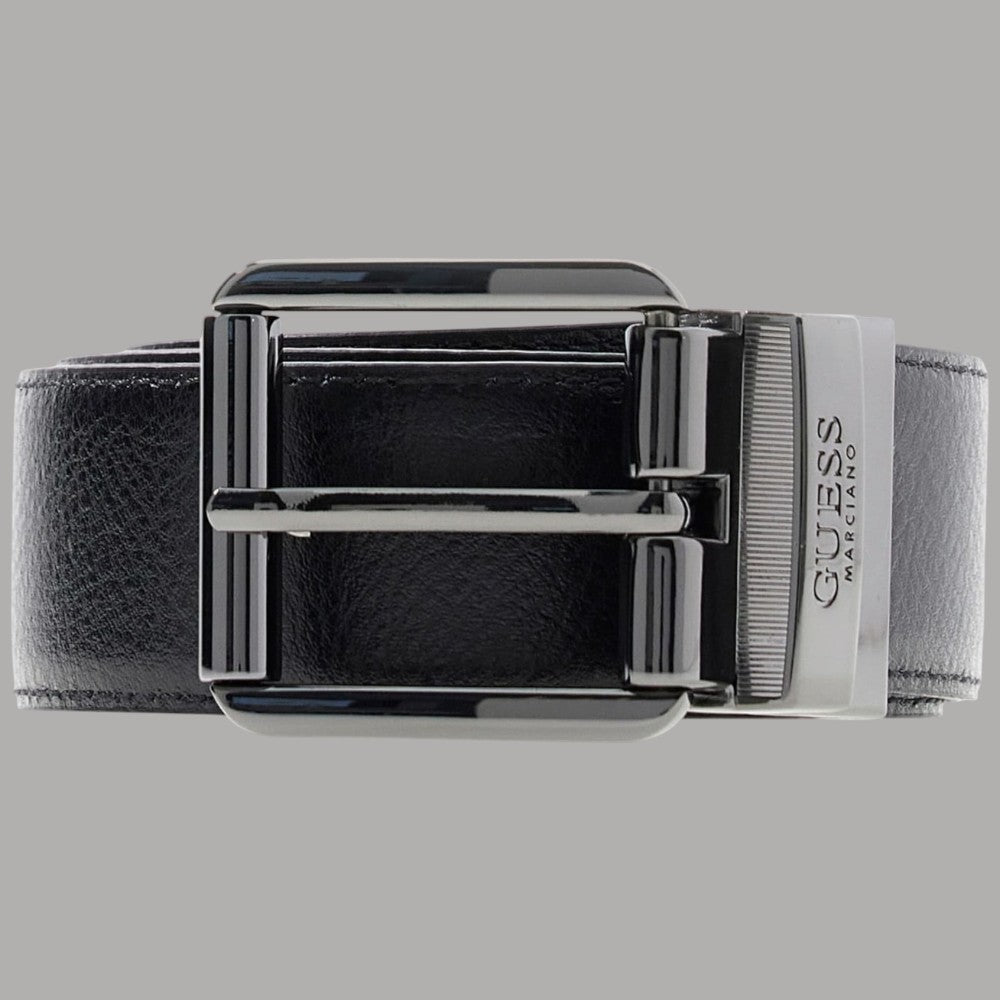 Cintura in pelle Guess nera reversibile con fibbia cromata e cinturino chiaro