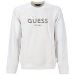 Felpa bianca con logo frontale Guess e girocollo