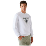 Felpa bianca da uomo con logo triangolare GUESS sul petto