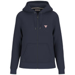 Felpa con cappuccio e zip Guess blu, logo triangolo sul petto