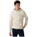 Felpa con cappuccio crema, logo GUESS frontale e polsini elasticizzati