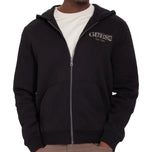 Felpa nera Guess con zip e cappuccio, logo frontale