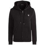 Felpa con cappuccio e zip nera, mini logo triangolare sul petto