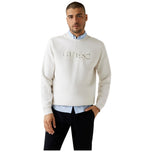 Felpa panna con logo frontale, girocollo