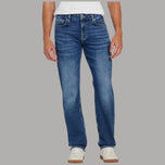 Jeans Guess blu scuro, vita con passanti e bottone, tasche anteriori.