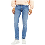 Jeans blu Guess uomo, vita media, gamba dritta con effetto usurato e abrasioni