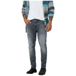 Jeans grigi slim con cuciture a vista e patta frontale