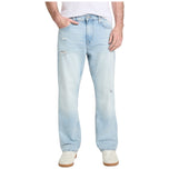 Jeans da uomo regular straight azzurro con tasche frontali e strappo al ginocchio