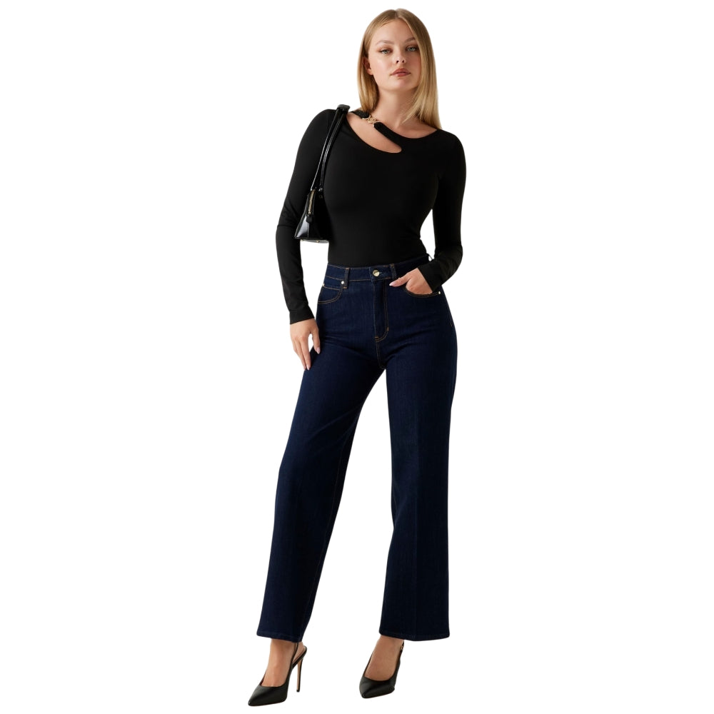 Guess maglia nera top cut out e fibbia ELEANOR W5BP18KC7M2JBLK Camicie Guess