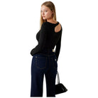 Guess maglia nera top cut out e fibbia ELEANOR W5BP18KC7M2JBLK Camicie Guess