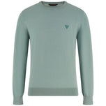 Maglioncino Guess verde acqua a girocollo con logo triangolare sul petto, maniche lunghe