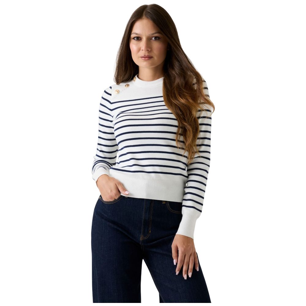 Guess maglione a righe bianco blu HELEN W5BR36Z0422S00J Maglieria Guess