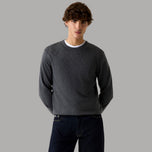 Maglione girocollo antracite in maglia con motivo a righe, maniche lunghe