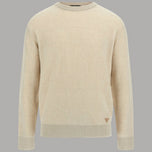 Maglione beige a coste con scollo rotondo e maniche lunghe