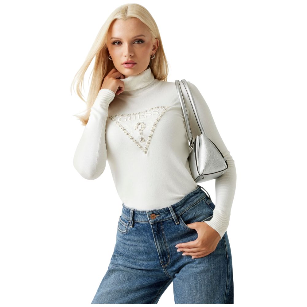 Guess maglione bianco collo alto con triangolo MELANIE W5BR39Z2NQ2G012 Maglieria Guess