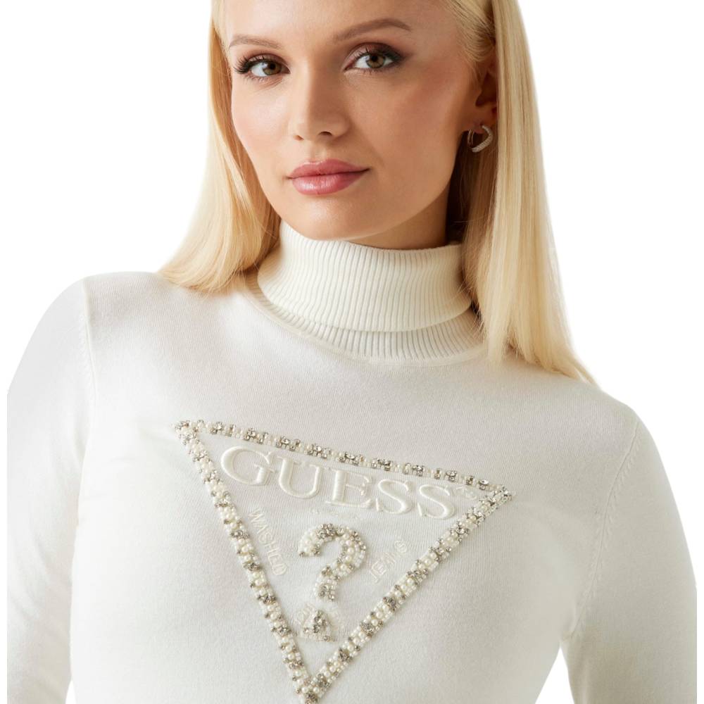 Guess maglione bianco collo alto con triangolo MELANIE W5BR39Z2NQ2G012 Maglieria Guess