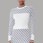 Maglione bianco Guess con scollo a coste e logo 4G allover, maniche lunghe