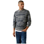 Maglione girocollo grigio in misto lana con righe orizzontali blu scuro