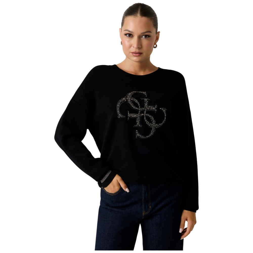 Guess maglione nero con logo borchie SYLVIE W5BR42Z26I2JBLK Maglieria Guess