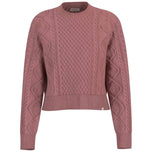 Maglione rosa in maglia con trecce, girocollo e maniche lunghe