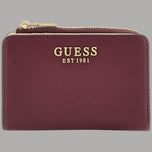 Portacarte Guess vino con chiusura zip e logo frontale, effetto saffiano