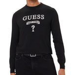 Felpa pullover nera con stampa Guess frontale
