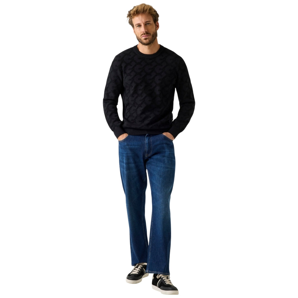 Guess pullover nero logo jacquard a sbalzo JOHN M5BR19 Z0470 JBLK Maglieria Guess