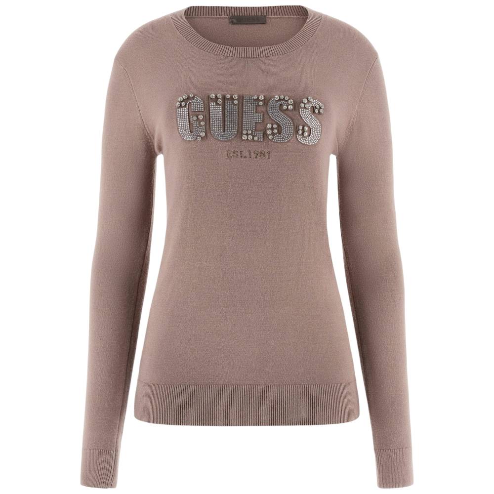 Guess pullover taupe logo strass REYNA W5BR40Z2NQ2G1K8 Maglieria Guess