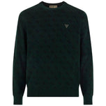 Maglione verde Guess con logo 4G frontale e trama a monogramma
